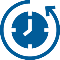 Clock icon with circular arrow around it.