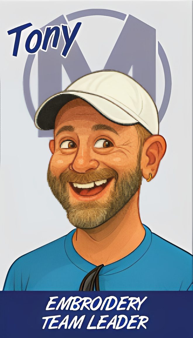 A cheerful cartoon man with a beard and cap.